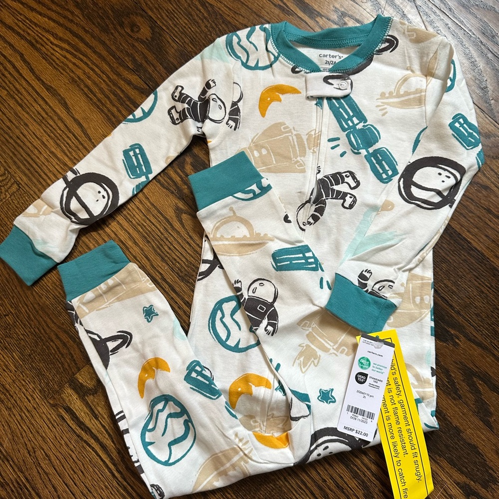 Carter's Kids Pajamas - Teal and Cream Space Adventure